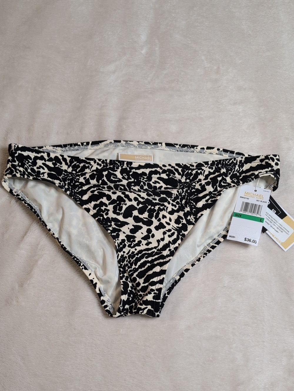 Michael Kors Black and Cream Animal Print Bikini Bottoms
